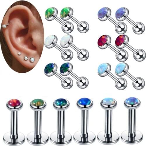 Stainless Steel Opal Labret Lip Piercing Lot 16G Cartilage Piercing Stud Labret Earring Opal Lip Piercing Tragus Earring Helix