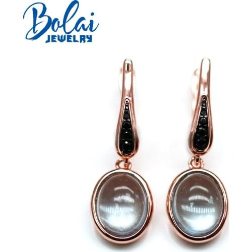 Natural Topaz dangle clasp earring oval 8*10mm 6ct up brazil gemstone jewelry 925 sterling siver for women nice gift bolai