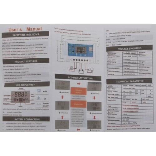 YYSD PWM 10/20/30A Dual USB Solar Panel Battery Regulator Charge Controller 12/24V LCD