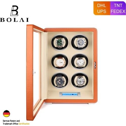 Luxury Watch Winder 6 Automatic Watches Storage Box High Gloss Wood Leather Mabuchi Motor LCD Touch Screen and Remote Control