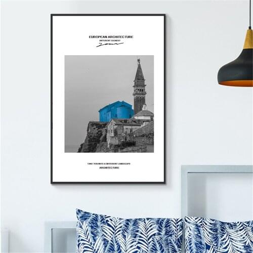 Nordic Poster Quotes Landscape Architecture Painting Wall Pictures for Living Room Home Decor Canvas Print Black Blue Wall Art