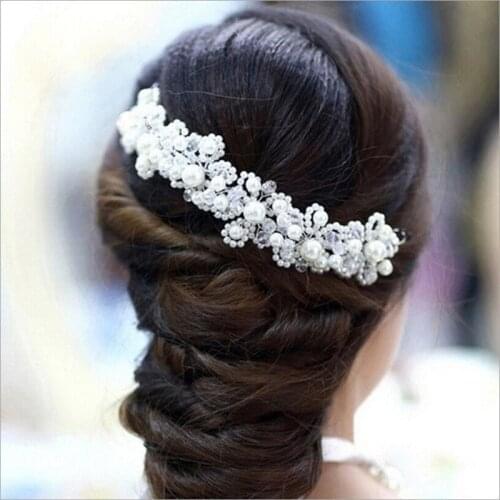 Wedding headdress crystal handmade beaded bride pearl flower hair band wedding dress headdress wedding hair accessories
