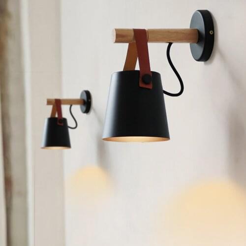 LED Wall Lamps Modern Art 5W Bedside Living Room Bedroom Nordic Belt Wood White Black Wall Lights E27 110-240V