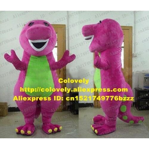 Warm Pink Barney Dinosaur Phytodinosauria Dino Mascot Costume Mascotte With Pink Skin Green Tummy Big Mouth No.4128 Free Ship
