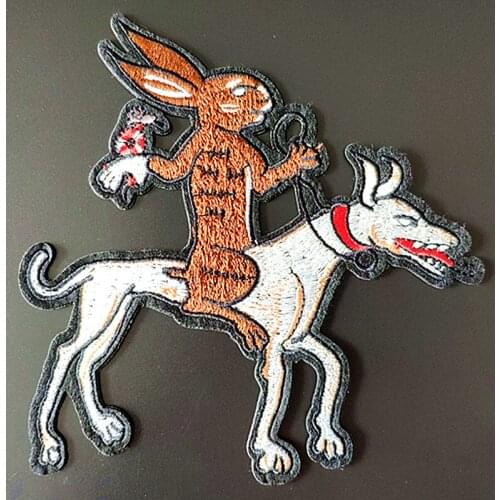 Iron on Patches for clothing Women 158mm Dog Rabbit Embroidery Fabric Punk Biker patch Christmas gift Femmer Clothes Stickers