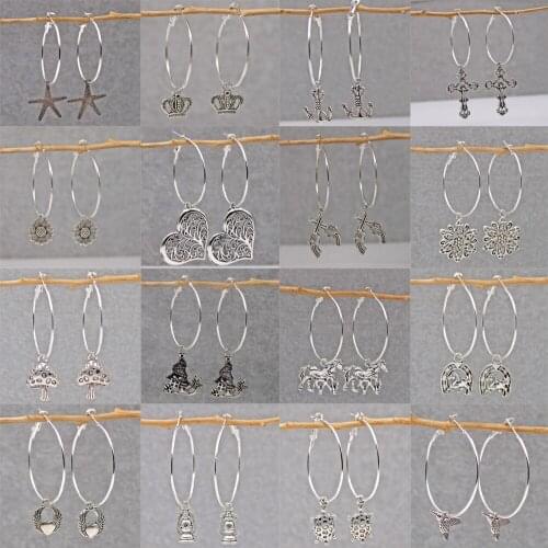 Vintage Animal Hoop earring Metal Copper For Women Heart Cross Star Earring Jewelry Accessories wedding anniversary Gift