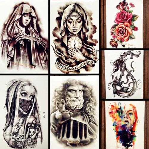 Pray Women Temporary Tattoo Sticker Sister Nun Waterproof Black Spray Fake Flash Tattoo Body Art Weeping Girl Tatoo Arm Sleeve