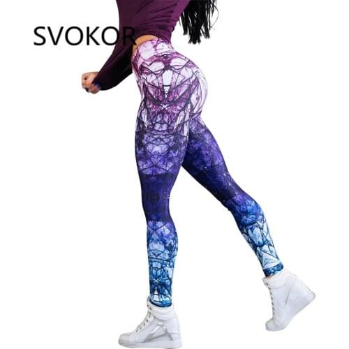 SVOKOR Printing Women Leggings Spring V Waist Polyester Knitted Standard Casual Pants Sexy Breathable Fitness Women Leggings