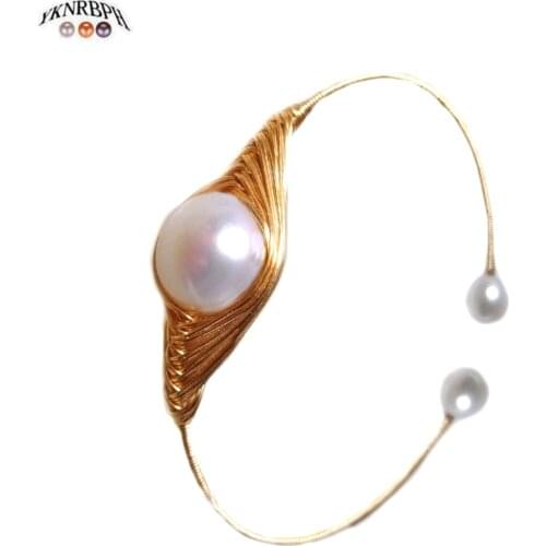 YKNRBPH Womens14K Handmade Pearl Bracelet Adjustable New Arrivals Fine Jewelry Bangles