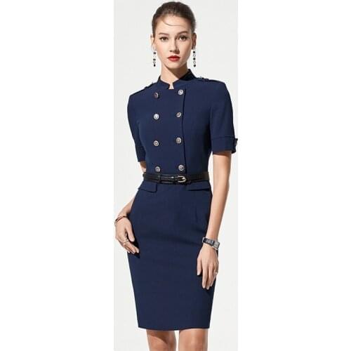 2019 New Fashion OL Double-breasted Women Dress,Business Women Formal One-piece Dress,Wedding Evening Party Lady Clothes