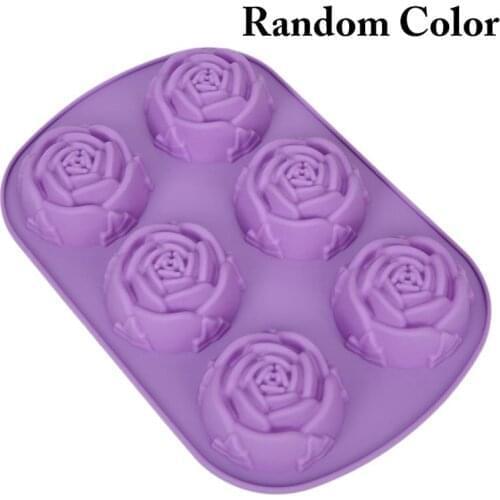 1pc Rose Shape Silicone Mold Non-Stick 6-Cavity Chocolate Mold Reusable Candy Mould DIY Baking Tools Accessories Random Color