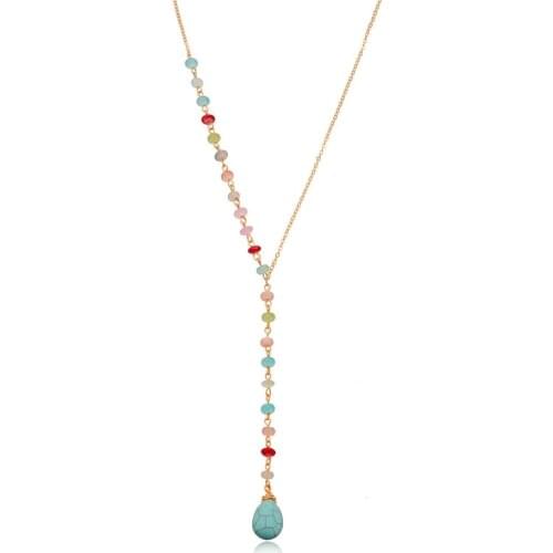 2020 New water drop stone pendant Colorful rice bead chain necklaces women