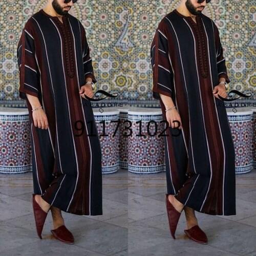 2021 Eid Ramadan Dress Muslim Fashion Clothes Man Caftan Loose Casual Abaya Men Modest Youth Robes Qamis Homme Islamic Clothing