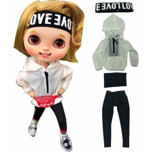 4pcs= Long Sleeve Wind Coat+hair band+tube top+pant for 1/6Doll Accessories Clothing(fit Blyth,ob24,Azone s, Pullip,1/6 Dolls)
