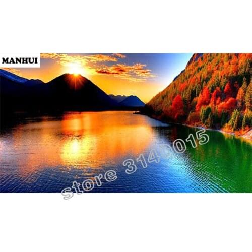 5D Resin Diamond Painting Cross Stitch Full Diamond Embroidery Sunset scenery Rhinestone Pasted Paintings Needlework BCD031