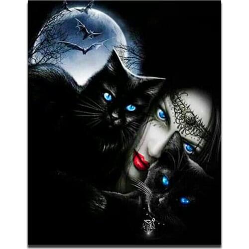 DIY diamond painting cross stitch Black cat and woman diamond full mosaic diamond embroidery full square round drill A1168