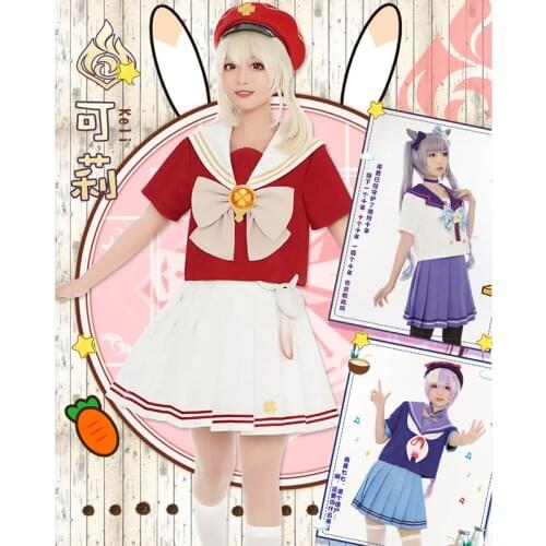 Anime Genshin Impact Keqing Klee Qiqi Lovely School Uniform Dailydress Cosplay Costume Halloween Pary Suit For Women 2021 NEW