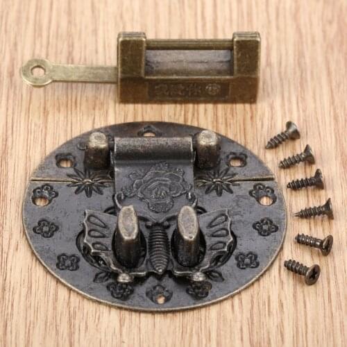 Antique Bronze Padlock+Box Latch Hasp 59mm Round Batterfly Old Chinese Character "Darling/I love you" Lock Clasp w/screws Decor