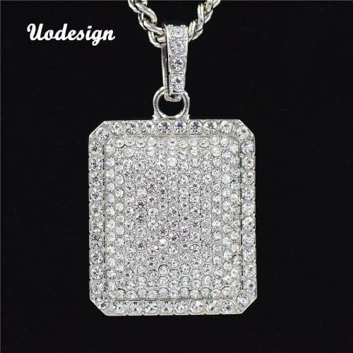 Fashion Men Women Full Cubic Zirconia Dog Tag Pendants Copper Cuban Chain Necklace Hip Hop Bling Iced Out Jewelry Gold Silver