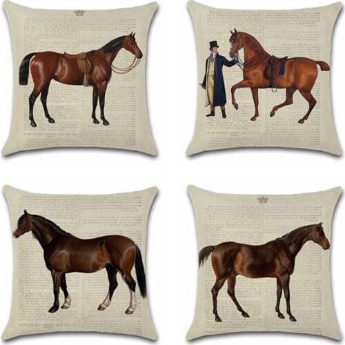 Vintage Horse Pattern Beige Cushion Cover Decorative Home sofa chair car seat friend childrens bedroom gift pillowcase