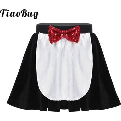 TiaoBug Kids Girls Penguin Bottoms Costume Sequined Bowtie Velvet Christmas Winter Theme Party Stage Performance Dancewear