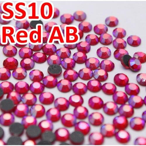 DMC Glass Hotfix Rhinestone,Color Red AB,Siam AB,Size ss10(2.7-2.9mm) 1440pcs/bag/lot ,Flat back with glue