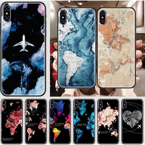 World Map Travel Phone Case Cover Hull For iphone 5 5s se 2 6 6s 7 8 12 mini plus X XS XR 11 PRO MAX black soft prime tpu cover
