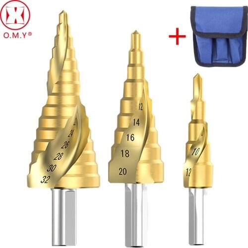 Hss Titanium Spiral Grooved Step Drill Bits 4-12/4-20/4-32mm Step Cone Cutting Tools Steel Woodworking Metal Drill