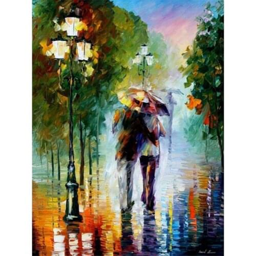 Romance In The Rain Scenery Painting By Numbers Picture Colouring Zero Basis HandPainted Oil Painting Unique Gift Home Decor