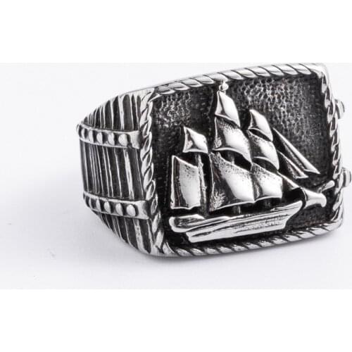 Vintage Fashion Punk Sailing Boat Ship Ring Stainless Steel Jewelry Classic Ship Biker Men Ring