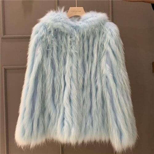 2021 New Fashion short Women Jacket Hooded Thick Warm Fur Parkas Real Fur Coat Raccoon Fur Knitted Winter Streetwear