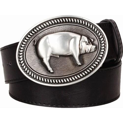 Wild Personality Mens belt metal buckle Pig Totem belts swine pattern punk rock style trend women belt for men gift
