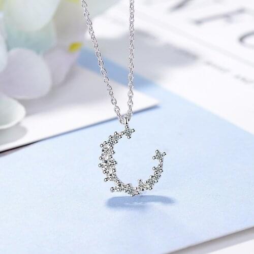 Fashion Cubic Zirconia Moon Pendant Lucky Necklace Charm 925 sterling silver Link Chain Necklace party Jewelry For Women Gift