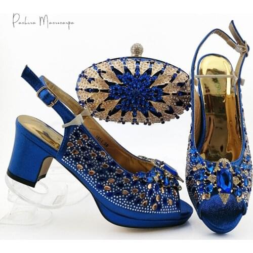 New Design Open Toe Italian Women Shoes and Bag in Royal Blue Color African Lady Sling backs Shoes Matching Bag for Party