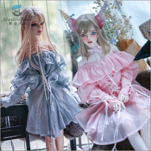 New BJD Doll Clothing Chiffon Lace Dress is suitable for 1/3 1/4 Uncle DD transparent pink/blue loose doll accessories