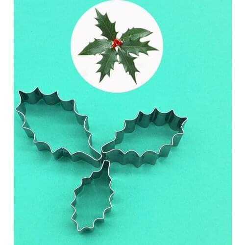 Wholesale 10 Sets(3 pcs/set) Holly Leaf Cutters Set Stainless Steel Fondant Cake Cookie Cutters Cake Decorating Tools