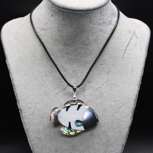 Natural Small Fish Colored Shell Pendant Necklace Cute Animal Leather Rope Jewelry DIY Charms Necklace for Women Men Gift