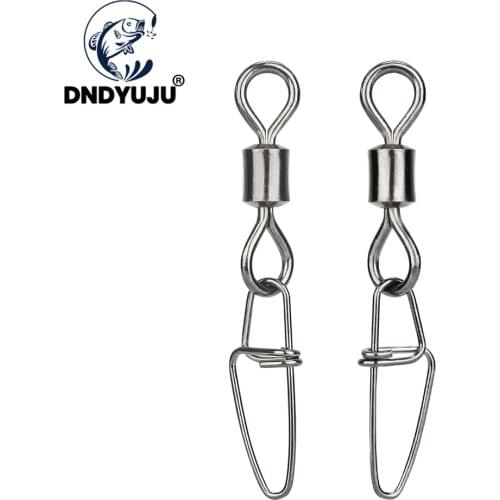 DNDYUJU 50pcs Stainless Steel Rolling Swivel with Insurance Snap Fishing Solid Swivels Connector Fishing Accessories Sea