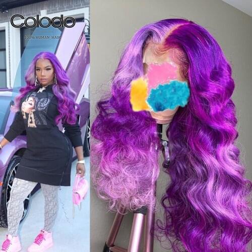 Pre Plucked Pink Wig Brazilian Remy Ombre Human Hair Wigs Highlight Purple Lace Front Human Hair Wigs with Baby Hair COLODO