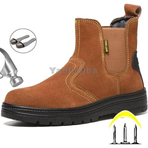 Work Safety Boots for Men Winter Safety Shoes Suede Indestructible Shoes Steel Toe Security Boots Anti-slip Warm Men Work Shoes