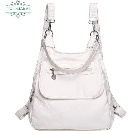 Multifunctional Backpacks Soft Washed PU Leather Shoulder Bags Large Capacity Anti-thief Backpack School Bag for Teenager Girls