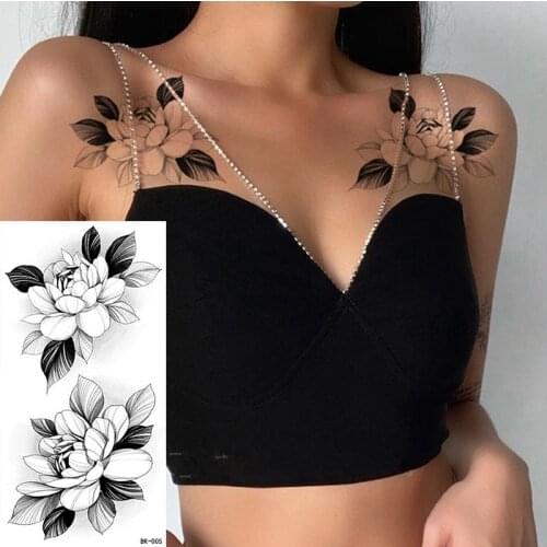 Sexy Flower Temporary Tattoos For Women Body Art Painting Arm Legs Tattoos Sticker Realistic Fake Black Rose Waterproof Tattoos