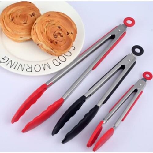 Silicone BBQ Grilling Tong Kitchen Cooking Salad Bread Serving Tong Non-Stick Barbecue Clip Clamp Stainless Steel Tools Gadgets