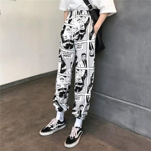 Sport Pants Streetwear Mens Womens Comic Printed Casual Loose Hip Hop Harajuku