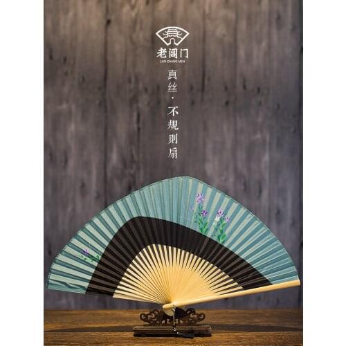 Laodao Gate Fan Custom Irregular Geometric Fashion Design Hand-Painted Silk Fan Folding Fan Female Fan