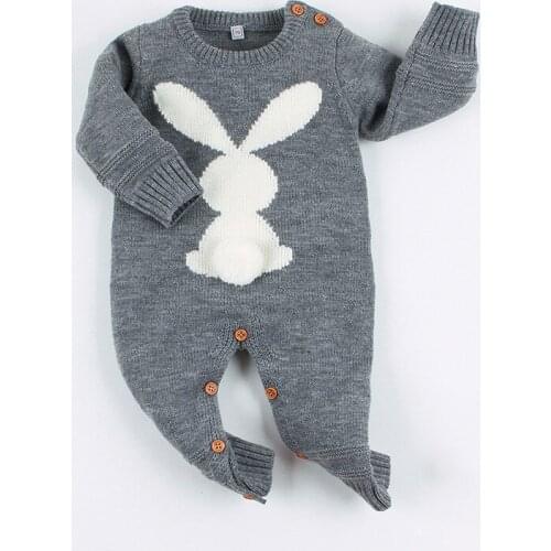 Spring Baby Boy Newborn Rompers Cartoon Rabbit Knitted Casual Infant Costume Girl Baby Boy First Birthday Outfit Boy Jumpsuit
