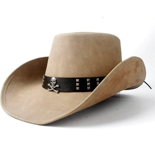 2019 Winter Vintage Retro Womens Mens Wide Brim Leather Cowboy Cowgirl Western Hat With Leather Band