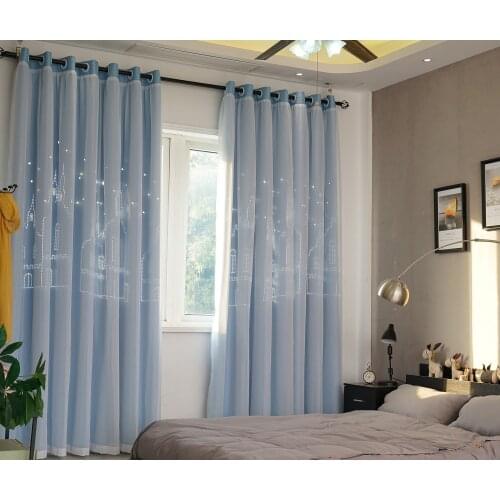 1 Panel Curtains A Pair Romantic Fashion Mix & Match Tulle & Castle Cut Out Blackout Curtains Grommet Top Curtain with Die-Cut