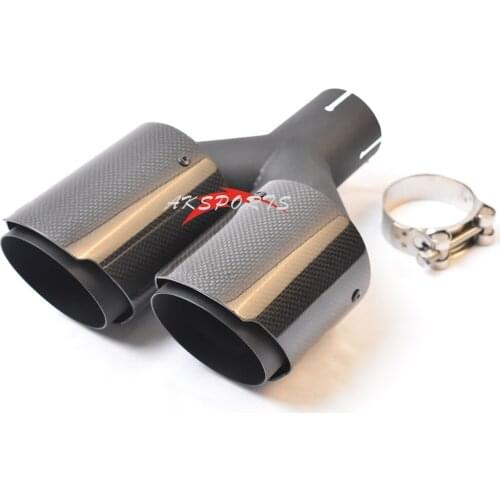 1PC Right Side car Model Dual Carbon fiber stainless steel universal black exhaust pipe end muffler tip With A Logo For BMW E93