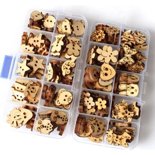 100PCS Wooden Buttons Log Color Diy Handmade Decoration Cute Cartoon Small Buckle Childrens Accessories Set